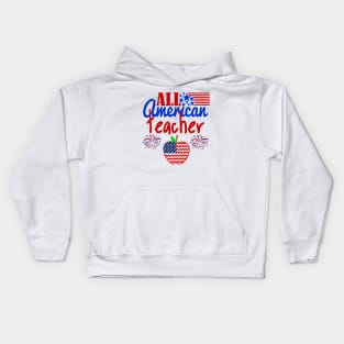 4th of July All American Teacher apple America Flag Gift Kids Hoodie